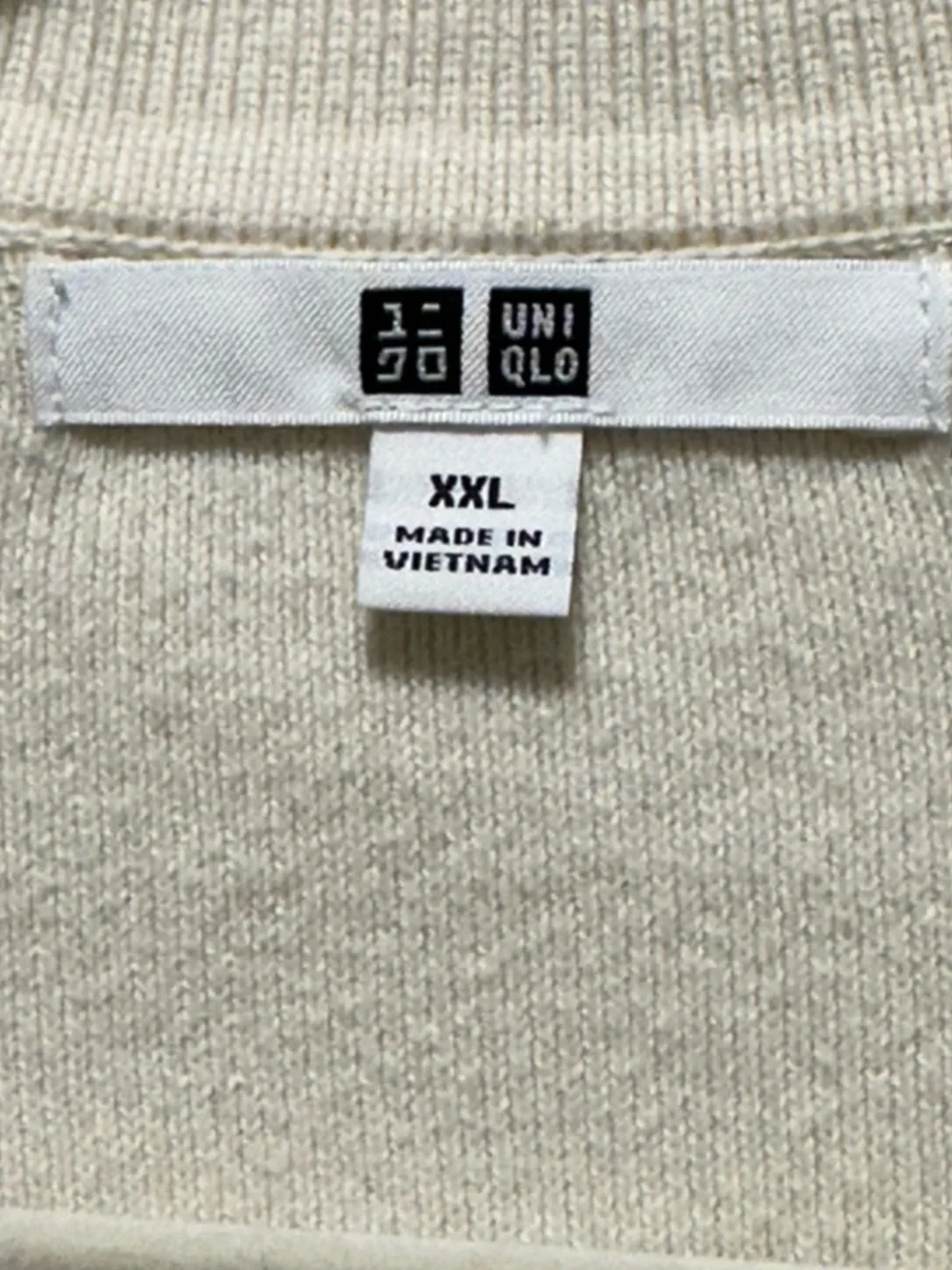 Uniqlo Cream Knit V-Neck Smooth Cotton Polo Sweater Sz XXL